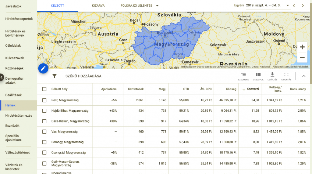 Google Ads optimalizálás - földrajzi célzás - BeOnWeb